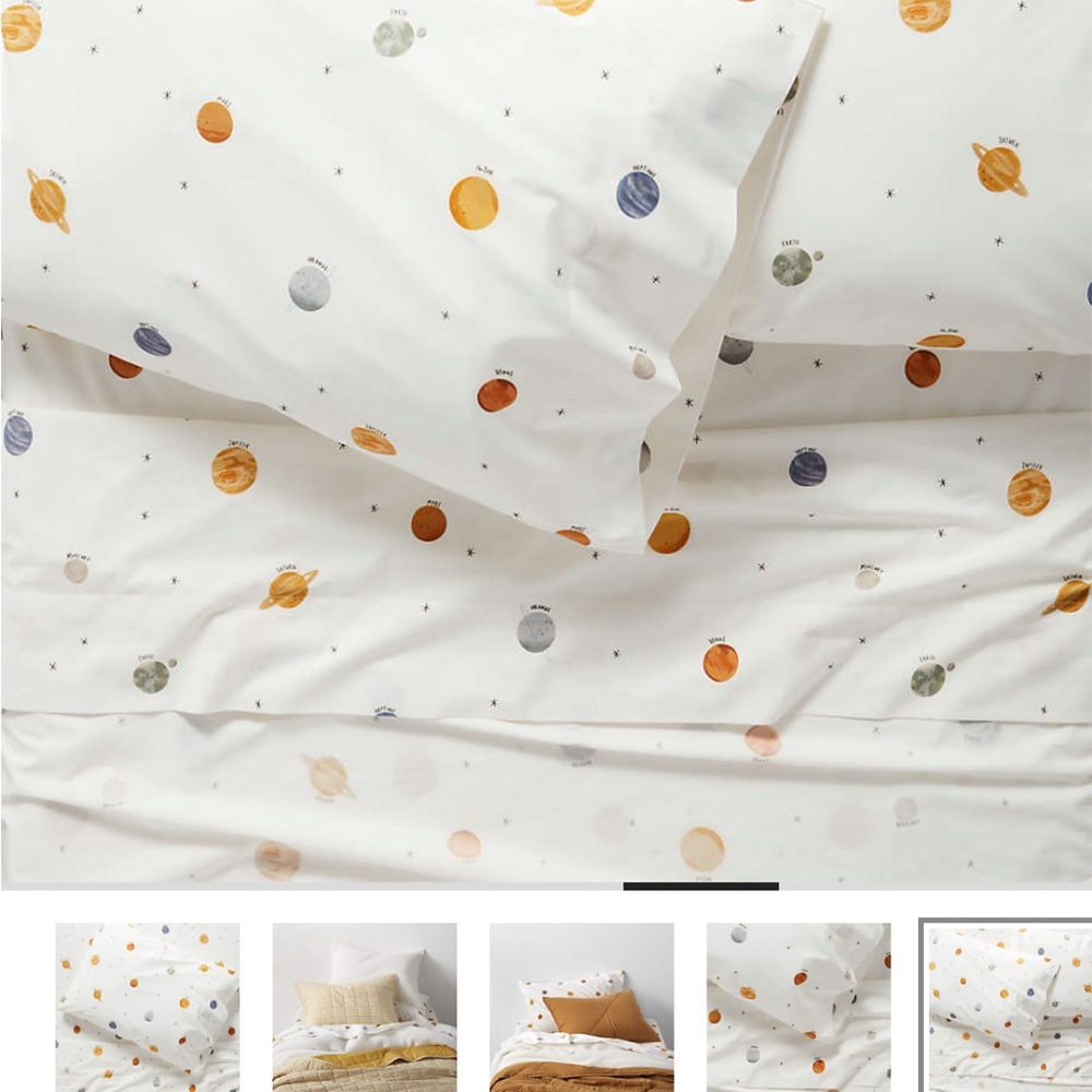 Crate&Barrel Celestial Sheet Set - Orange, Blue, Gray